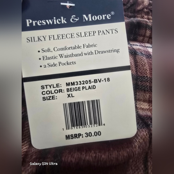 PRESWICK & MOORE Men's Silky Fleece Sleep Pants NWT Sz XL Beige plaid - Picture 3 of 6